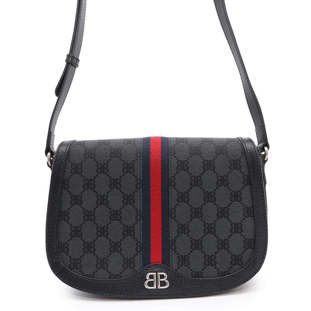 BALENCIAGA GUCCI Collaboration The Hacker Project Shoulder Bag Black680121 Canvas Leather