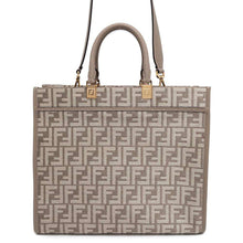 Load image into Gallery viewer, FENDI FF Logo Sunshine 2WAY Tote Bag Gray8BH386 Leather Chenille Size Medium
