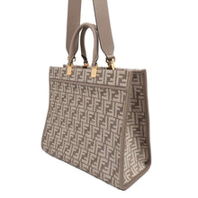 Load image into Gallery viewer, FENDI FF Logo Sunshine 2WAY Tote Bag Gray8BH386 Leather Chenille Size Medium
