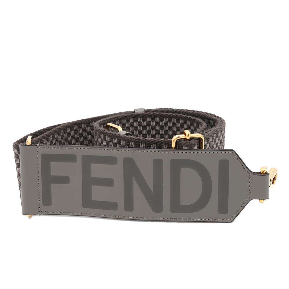 FENDI FENDI Logo Strap Gray Canvas Leather