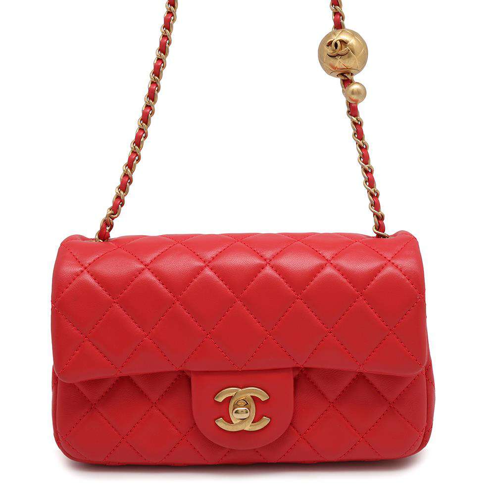 CHANEL Mini Matelasse Cocoball ChainShoulder Bag RedAS1787 Lambskin Size 20