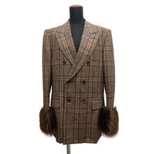 将图像加载到图库查看器中，GUCCI Jacket Fur Check Size 46 Brown720624 ZAK56 Wool 100%
