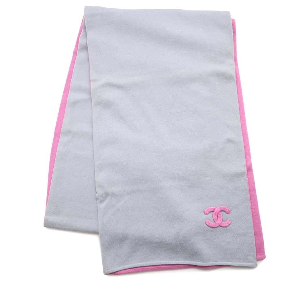 CHANEL 1PCC Logo Long Scarf Pink/GrayP50160 Cashmere100%