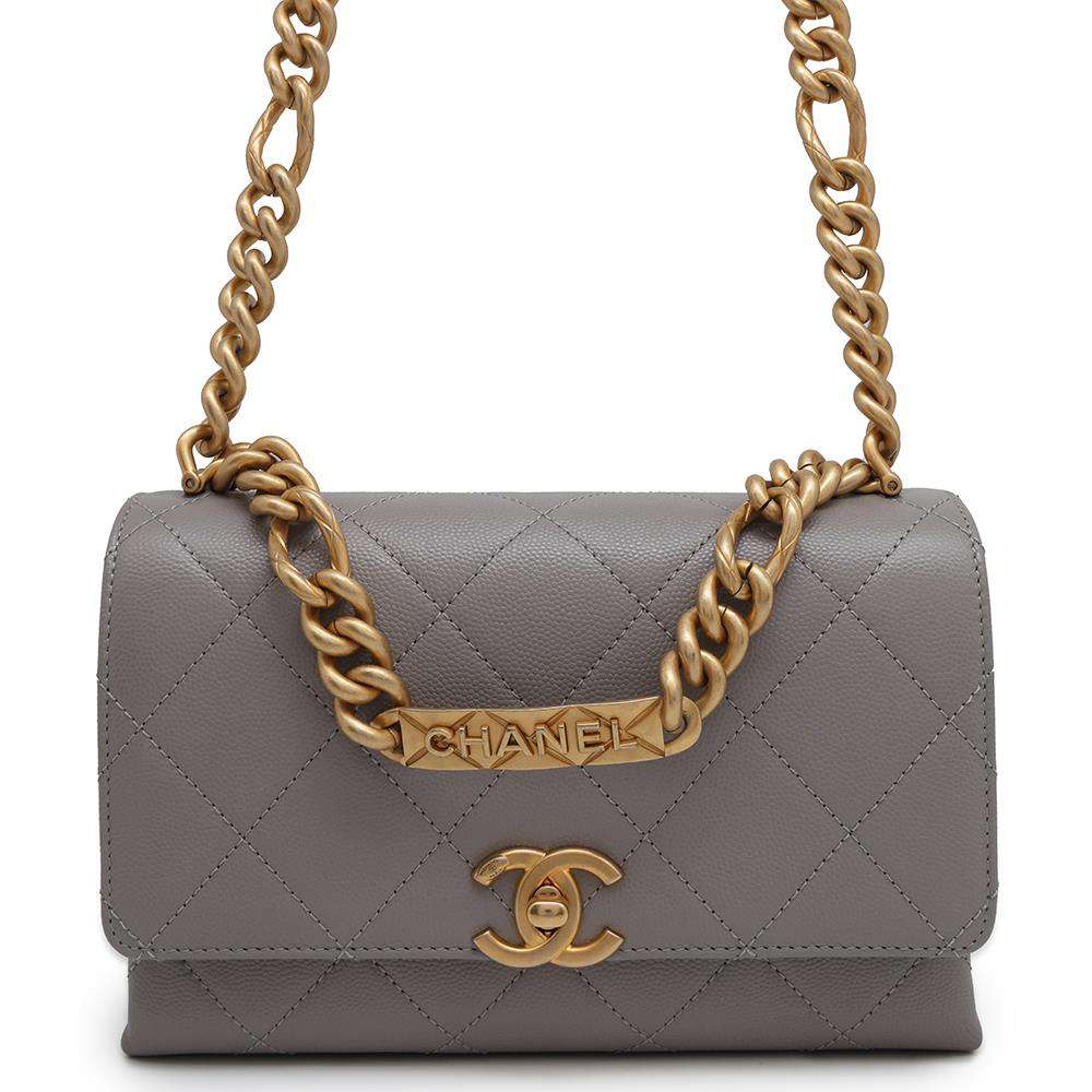 CHANEL Matelasse WChainShoulder Bag GrayAS2711 Caviar Leather