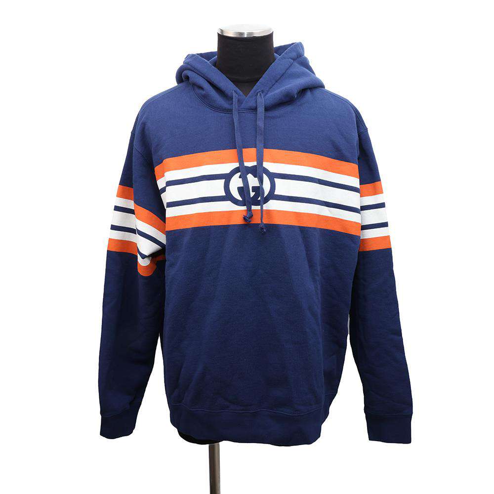 GUCCI hoodie parka 2021 Size XL Navy/White/Orange646953 Cotton100%