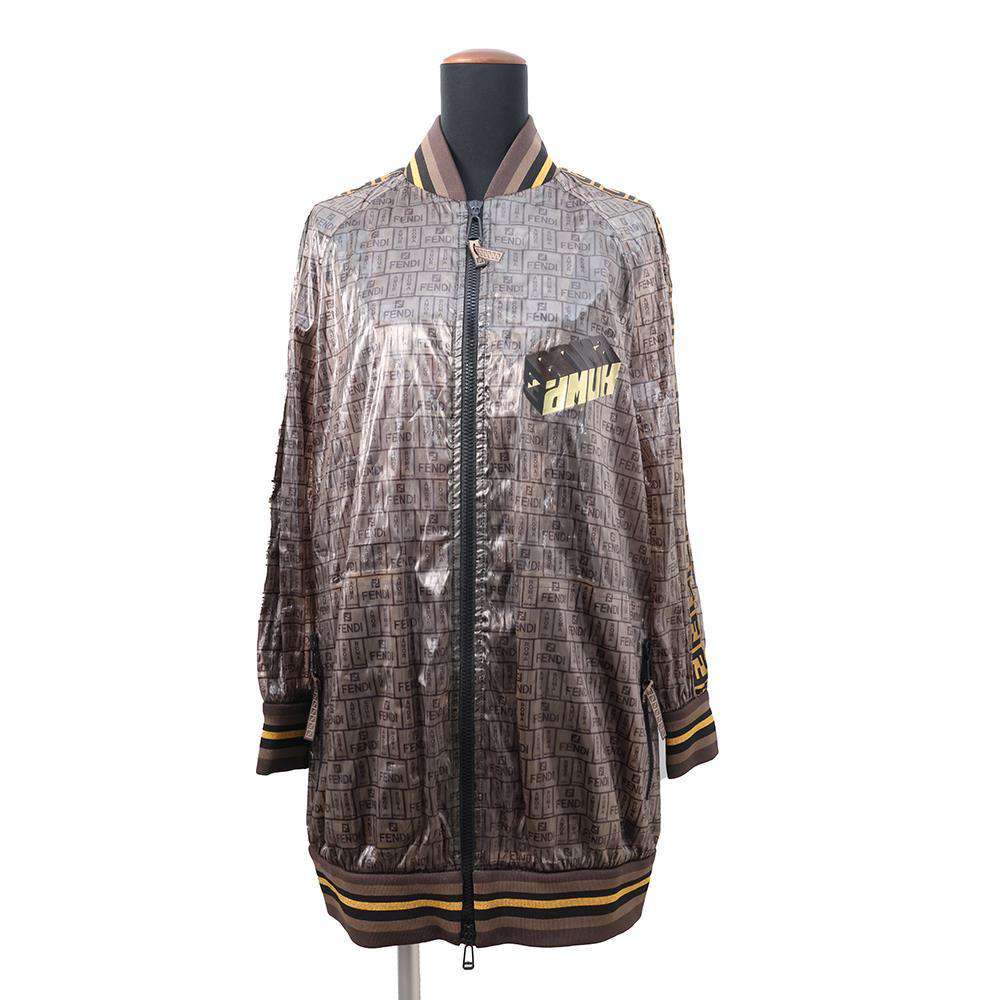 FENDI See-through Zucca Pattern Blouson Size 38 BrownFJ6658 Polyester100%