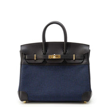 将图像加载到图库查看器中，HERMES Birkin Black/Navy Toile Cadrille Swift Leather Size 25
