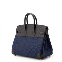 将图像加载到图库查看器中，HERMES Birkin Black/Navy Toile Cadrille Swift Leather Size 25
