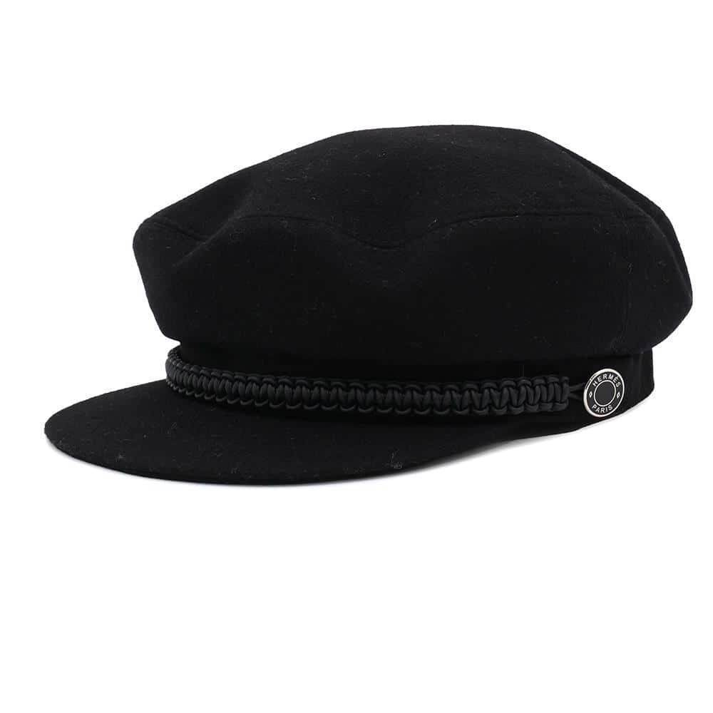 HERMES Deauville Cap Size 58 Black Cashmere100% Leather