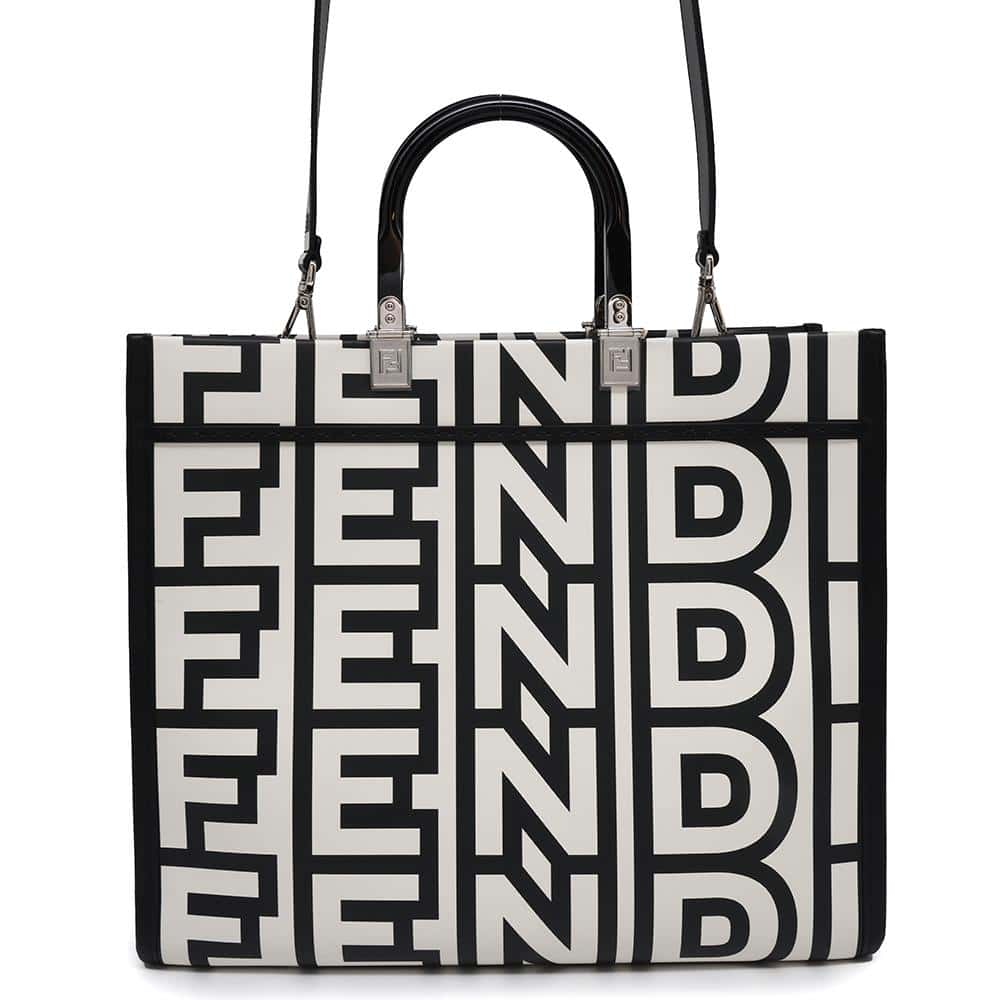 FENDI Marc Jacobs collaboration Sunshine Tote Black/White8BH386 Leather Size Medium