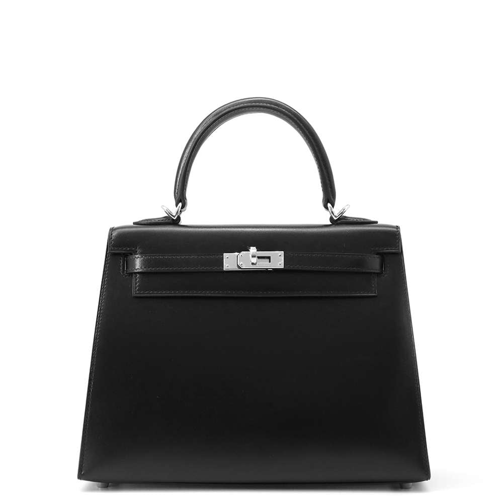 HERMES Kelly Sellier Black Box Calf Leather Size 25