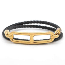 将图像加载到图库查看器中，HERMES Roulis Double Tour Bracelet Size T2 Black Metal Swift Leather
