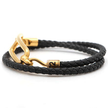 将图像加载到图库查看器中，HERMES Roulis Double Tour Bracelet Size T2 Black Metal Swift Leather
