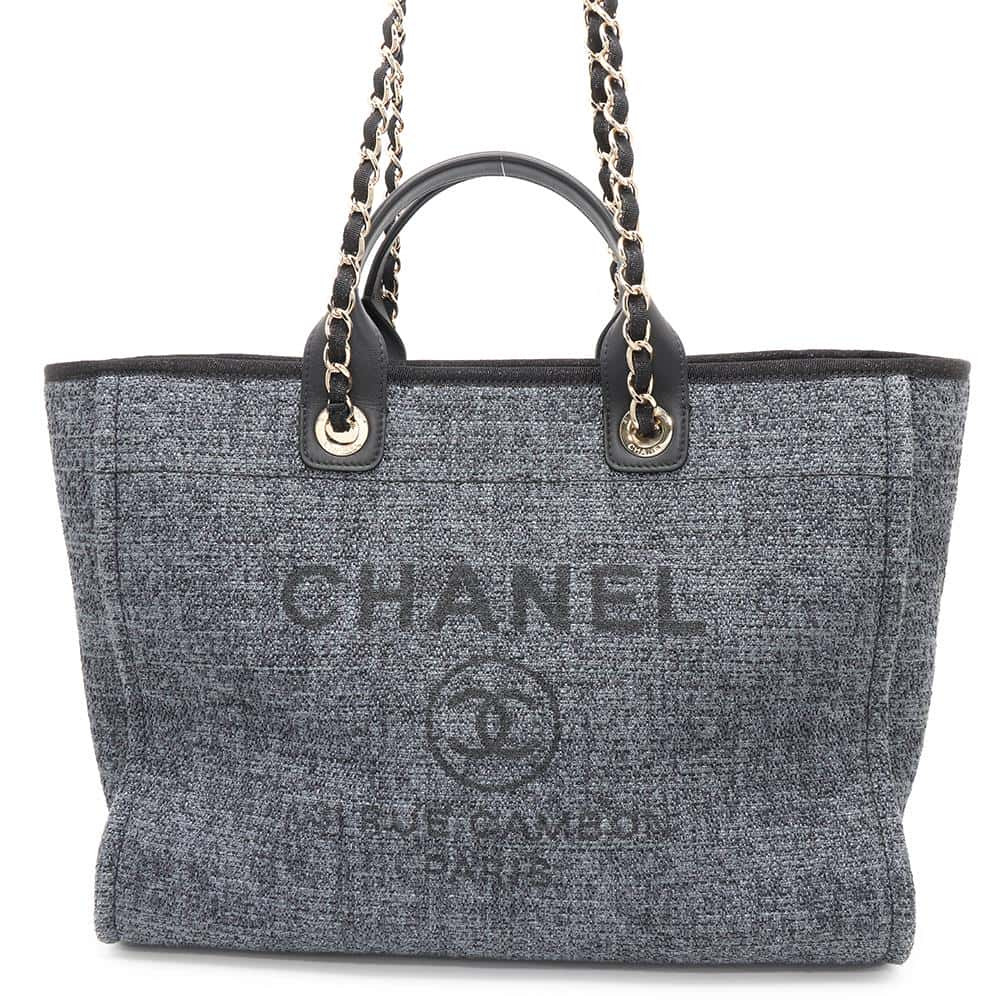 CHANEL Deauville Navy/BlackA66941 Straw Leather Size GM