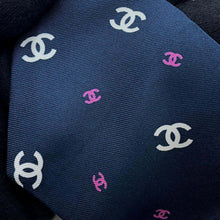 Load image into Gallery viewer, CHANEL CC Logo Ribbon Motif Scrunchie Navy/White/PinkAA9376 Silk100%
