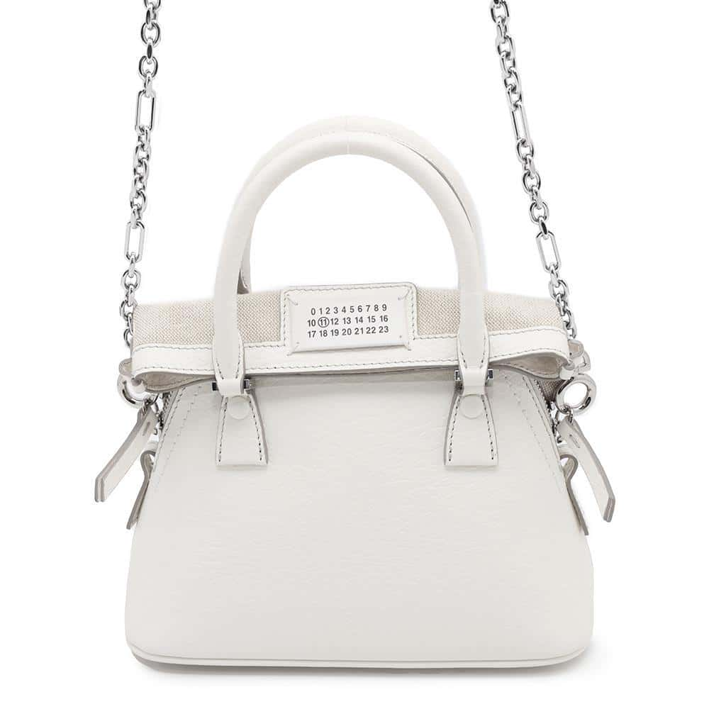 Maison Margiela Maison Margiela 5AC 2WAY Handbag WhiteS56WG0081 Grainy Calf Leather Cotton Size micro