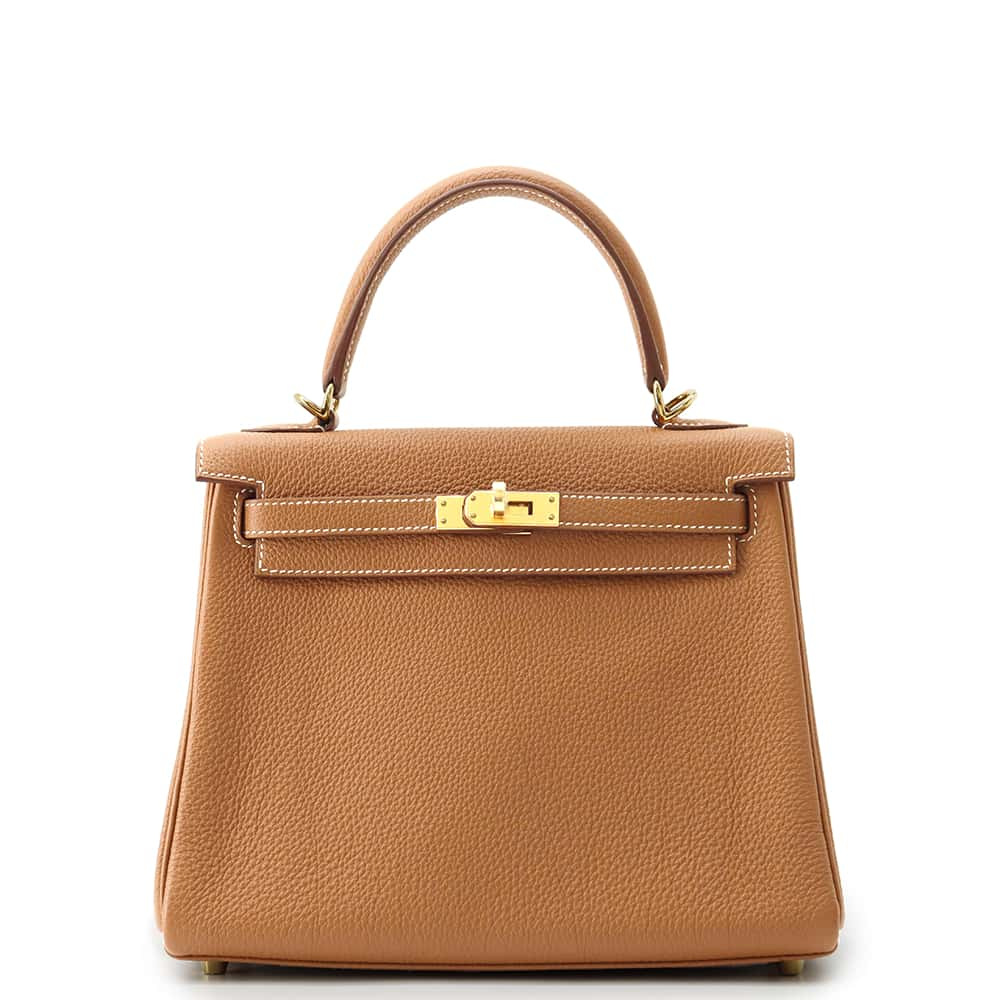 HERMES Kelly Retourne Gold Togo Leather Size 25