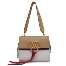 将图像加载到图库查看器中，Valentino Garavani V sling Shoulder Bag White/Beige/Red Leather
