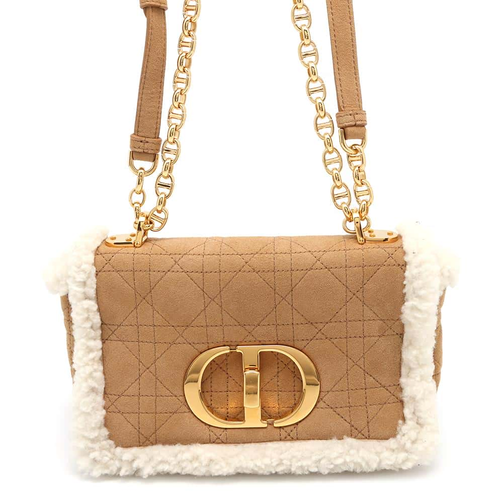 Dior Caro Chain Shoulder Bag Brown/White Mouton suede