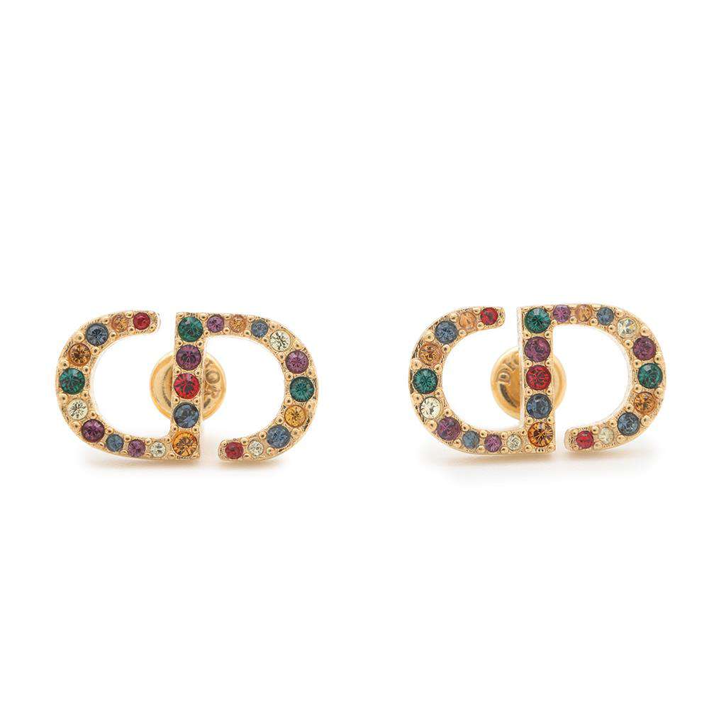 Dior Rhinestone logo Earrings Multicolor Metal