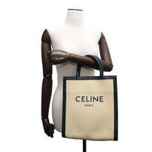 将图像加载到图库查看器中，CELINE Vertical Cabas Beige/Navy192082DL4 Canvas Leather Size Small
