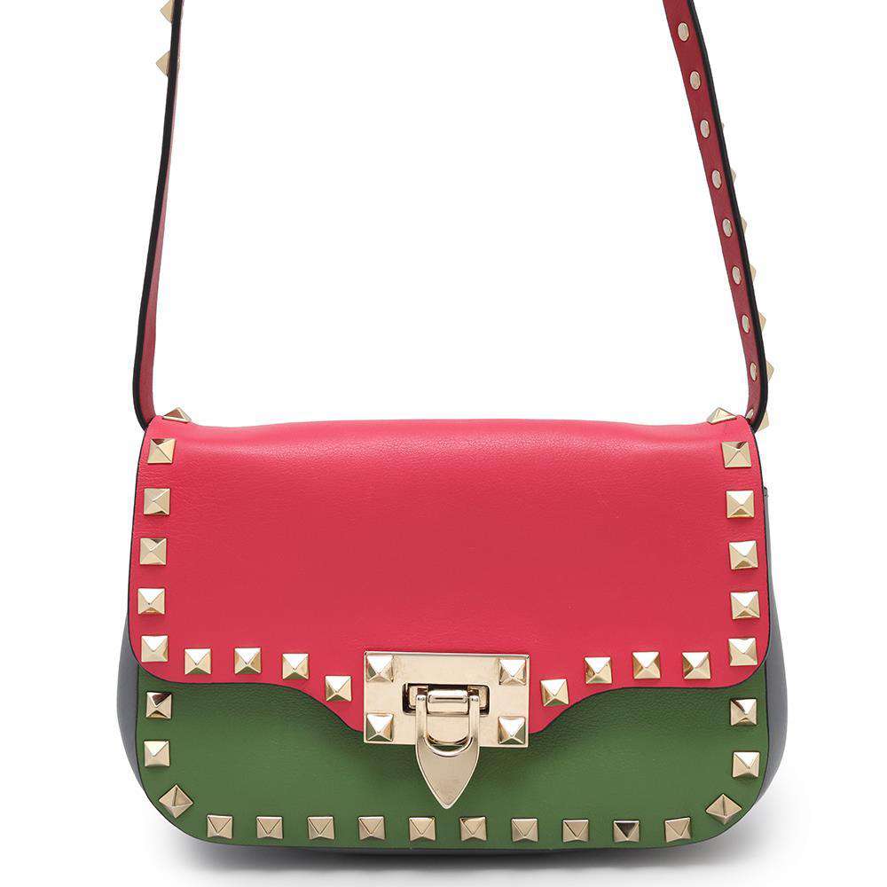 Valentino Garavani Studded Shoulder Bag Gray/Red/Green/Pink Leather