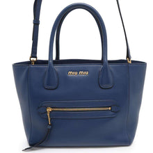 将图像加载到图库查看器中，MIUMIU Tote Bag Blue Leather
