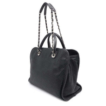 将图像加载到图库查看器中，CHANEL French Viera Punching Chain Shoulder Black Leather
