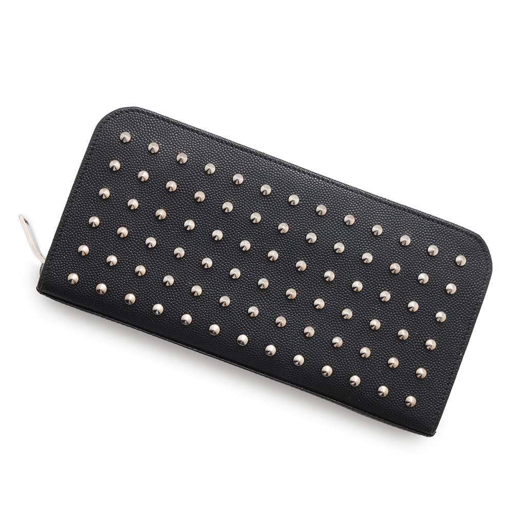 SAINT LAURENT PARIS Studded Zip Around Long Wallet Black368953 Leather