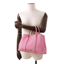 将图像加载到图库查看器中，HERMES Garden Party Pink Toile Offiche Vache LeatherCountry Leather Size TPM
