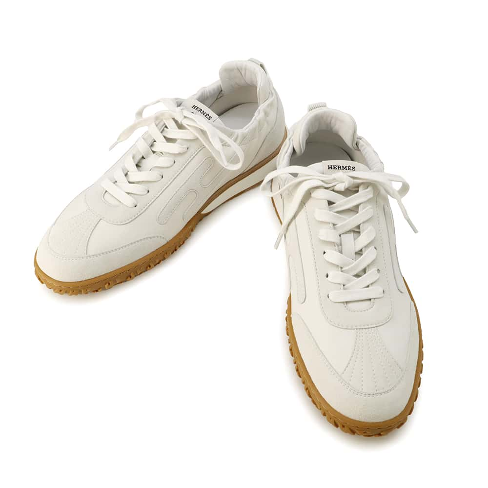 HERMES Jet Sneakers White Leather suede Size 42