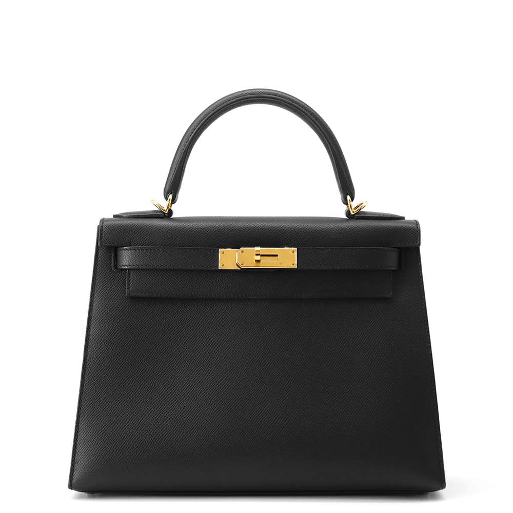 HERMES Kelly Sellier Black Epsom Size 28