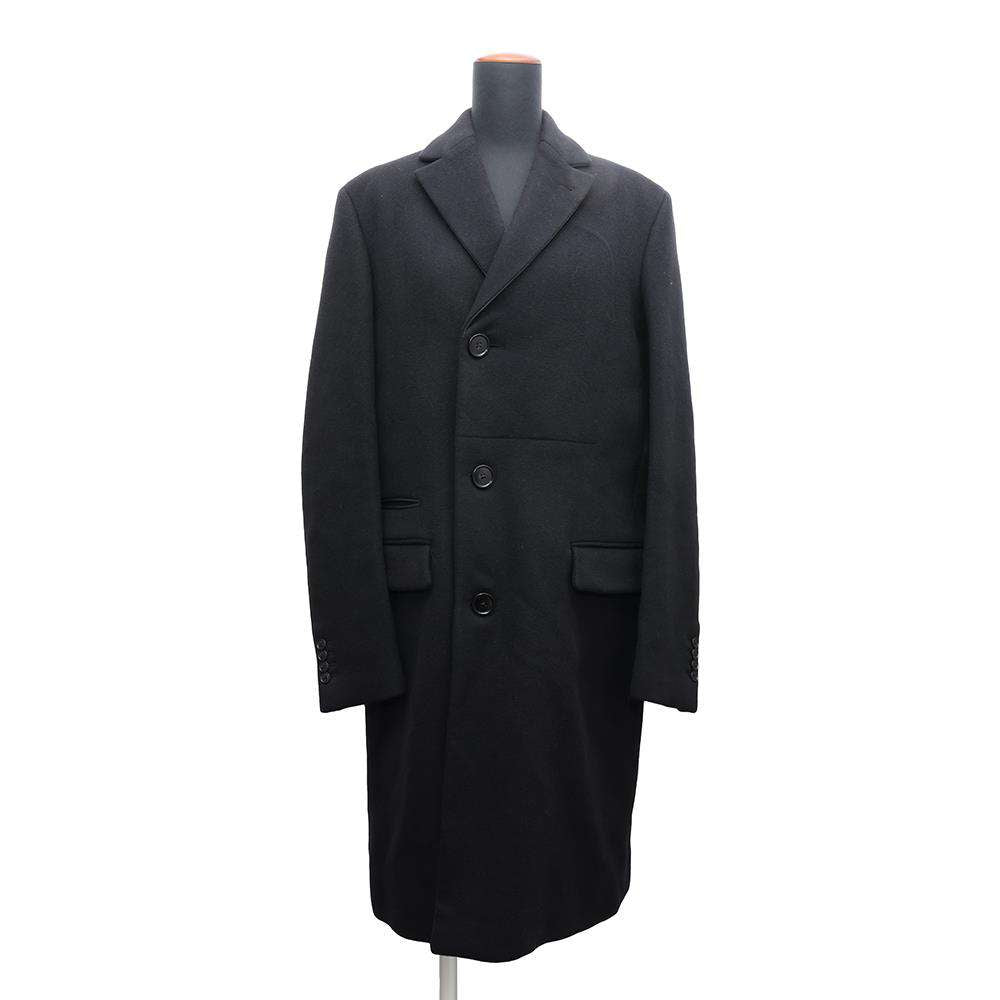 HERMES Long Coat Size Chronomat 44 Black Cashmere Leather