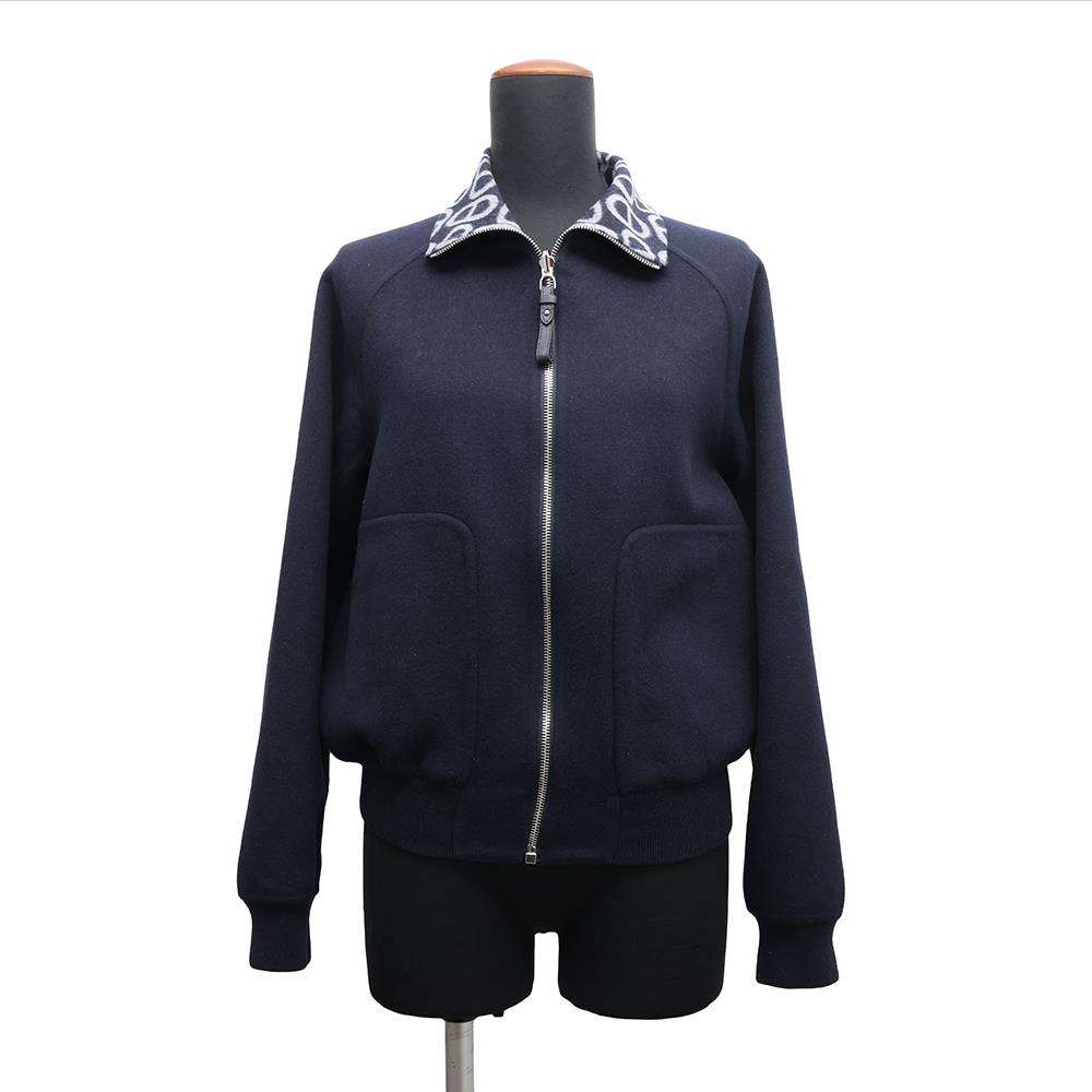 HERMES Chaine d'Ancre Reversible Bomber Jacket Size 34 Navy/Gray Wool 100%