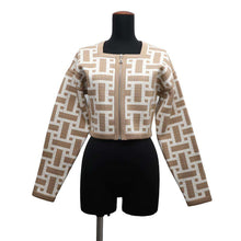 将图像加载到图库查看器中，HERMES Short Zip Jacket Mosaique Size 34 Beige/White Silk64% Cotton19% Nylon16% Polyurethane1%
