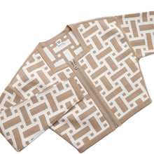 将图像加载到图库查看器中，HERMES Short Zip Jacket Mosaique Size 34 Beige/White Silk64% Cotton19% Nylon16% Polyurethane1%
