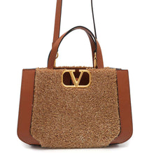 将图像加载到图库查看器中，Valentino Garavani V logo 2wayHandbag Brown Mouton Leather
