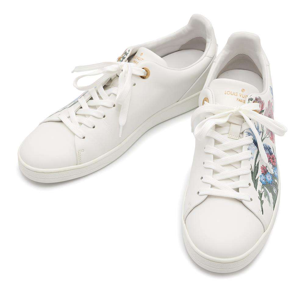 LOUIS VUITTON Frontrow Line Sneakers Flower White Leather Size 39