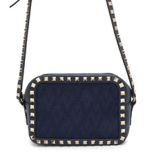 将图像加载到图库查看器中，Valentino Garavani RockStudded Shoulder Bag Navy Canvas Leather
