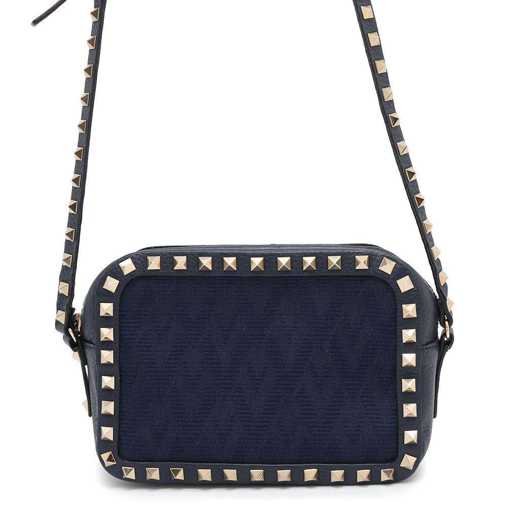 Valentino Garavani RockStudded Shoulder Bag Navy Canvas Leather