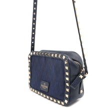 将图像加载到图库查看器中，Valentino Garavani RockStudded Shoulder Bag Navy Canvas Leather
