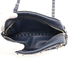 将图像加载到图库查看器中，Valentino Garavani RockStudded Shoulder Bag Navy Canvas Leather
