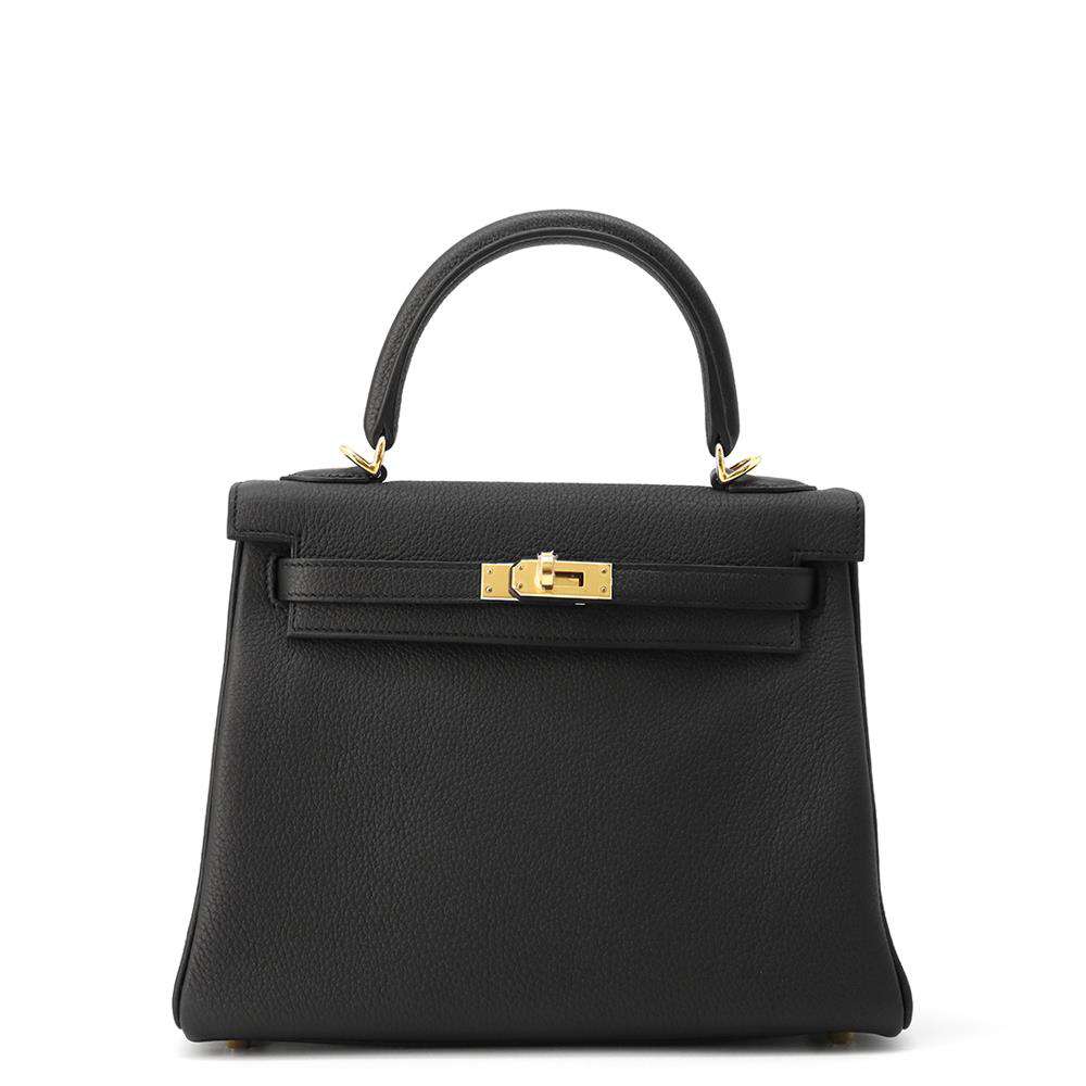 HERMES Kelly Retourne Black Togo Leather Size 25