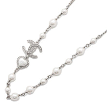 将图像加载到图库查看器中，CHANEL CC Logo Heart Necklace SilverABB616 Faux Pearl  Rhinestone Metal
