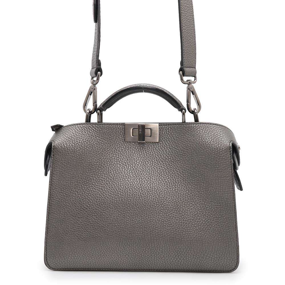 FENDI Peekaboo 2WAY Business Bag MetalicGray7VA530 Leather Size Small