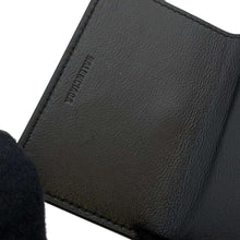 Load image into Gallery viewer, BALENCIAGA Perforated logo tri-fold compact wallet Black594312 Leather
