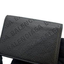 Load image into Gallery viewer, BALENCIAGA Perforated logo tri-fold compact wallet Black594312 Leather
