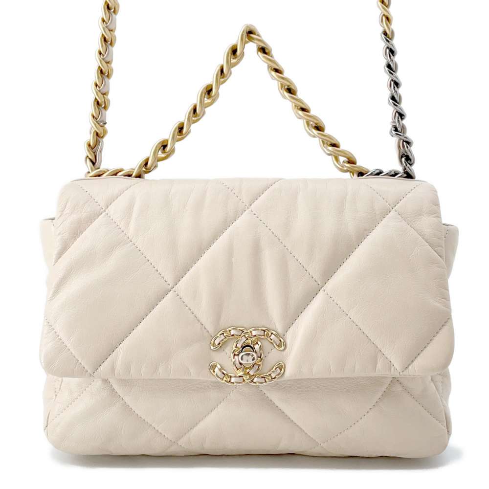 CHANEL CHANEL 19 ChainShoulder Bag BeigeAS1161 Lambskin Size Large