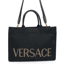 将图像加载到图库查看器中，Gianni Versace Studded Logo 2WAY Tote Bag Black1A10397 Canvas
