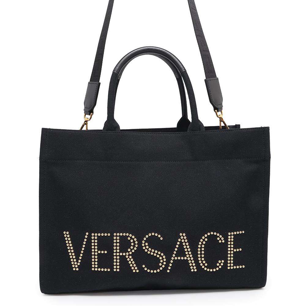 Gianni Versace Studded Logo 2WAY Tote Bag Black1A10397 Canvas